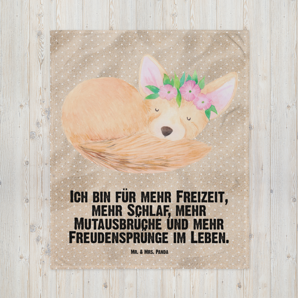 Babydecke Wüstenfuchs Blumenkranz Babydecke, Babygeschenk, Geschenk Geburt, Babyecke Kuscheldecke, Krabbeldecke, Afrika, Wildtiere, Wüste, Wüstenfuchs, Blumen, Blumenkranz, Glücklich