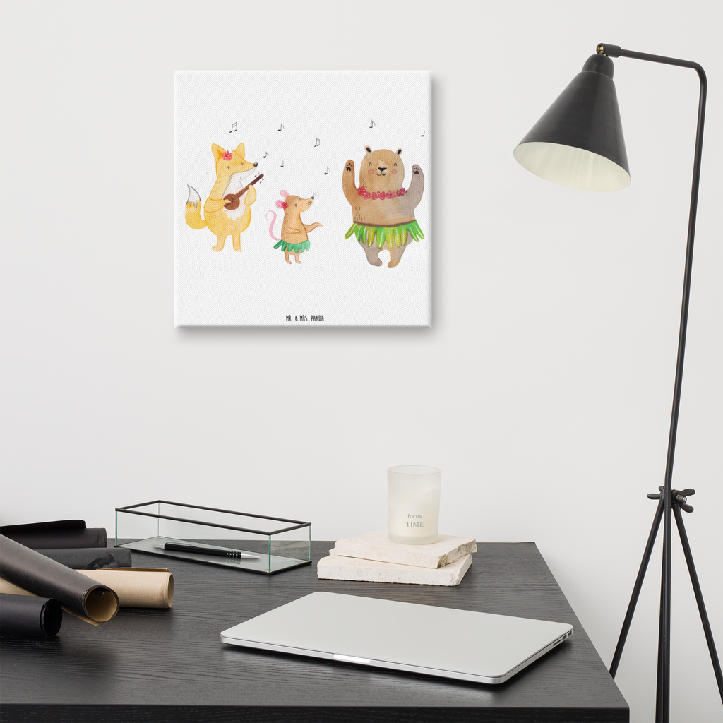 Leinwand Bild Waldtiere Aloha Leinwand, Bild, Kunstdruck, Wanddeko, Dekoration, Tiermotive, Gute Laune, lustige Sprüche, Tiere, Wald, Waldtiere, Musik, Aloha, Bär, Hase, Igel, Tanzen, Leben, Lachen
