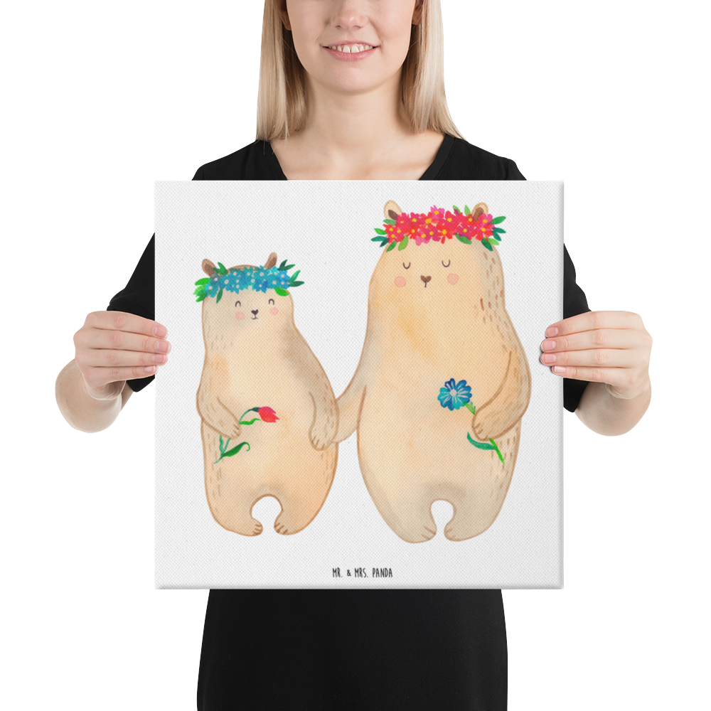 Leinwand Bild Bären mit Blumenkranz Leinwand, Bild, Kunstdruck, Wanddeko, Dekoration, Familie, Vatertag, Muttertag, Bruder, Schwester, Mama, Papa, Oma, Opa, Bär, Bären, Mutter, Mutti, Mami, Lieblingsmensch, Lieblingsmama, beste Mutter, weltbeste Mama, Geschenk Mama. Muttertag, Tochter, Kind, Kinder, Töchter, Family, Vorbild