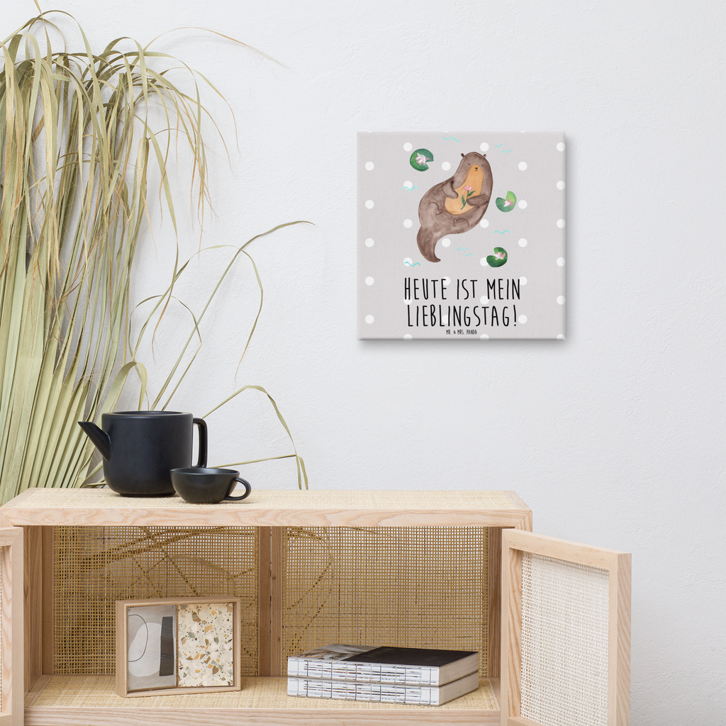 Leinwand Bild Otter mit Seerose Leinwand, Bild, Kunstdruck, Wanddeko, Dekoration, Otter, Fischotter, Seeotter, Otter Seeotter See Otter