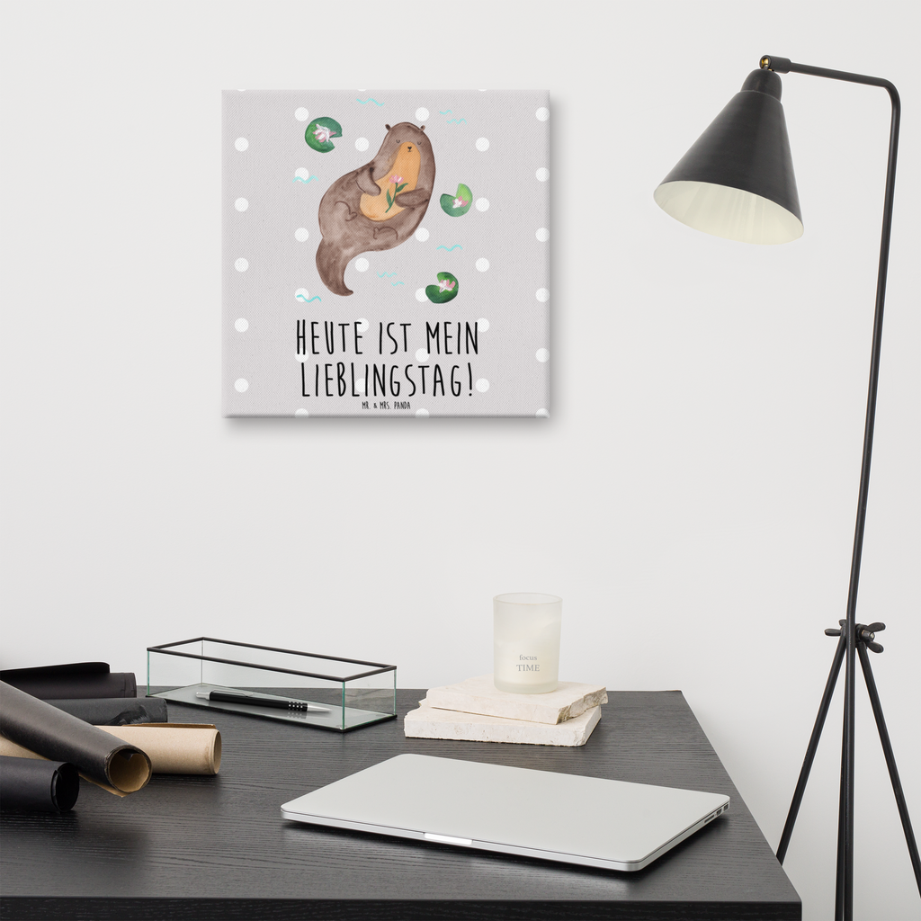 Leinwand Bild Otter mit Seerose Leinwand, Bild, Kunstdruck, Wanddeko, Dekoration, Otter, Fischotter, Seeotter, Otter Seeotter See Otter