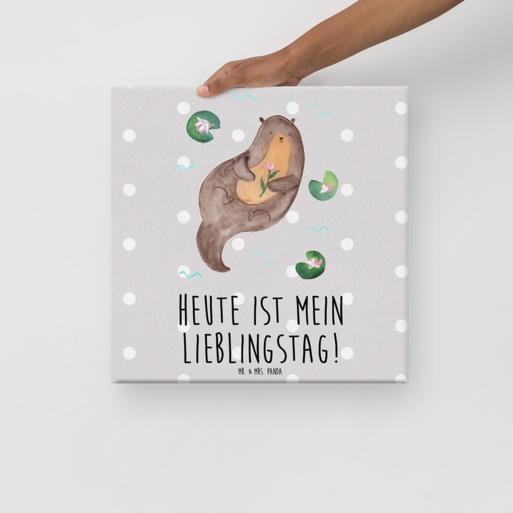 Leinwand Bild Otter mit Seerose Leinwand, Bild, Kunstdruck, Wanddeko, Dekoration, Otter, Fischotter, Seeotter, Otter Seeotter See Otter