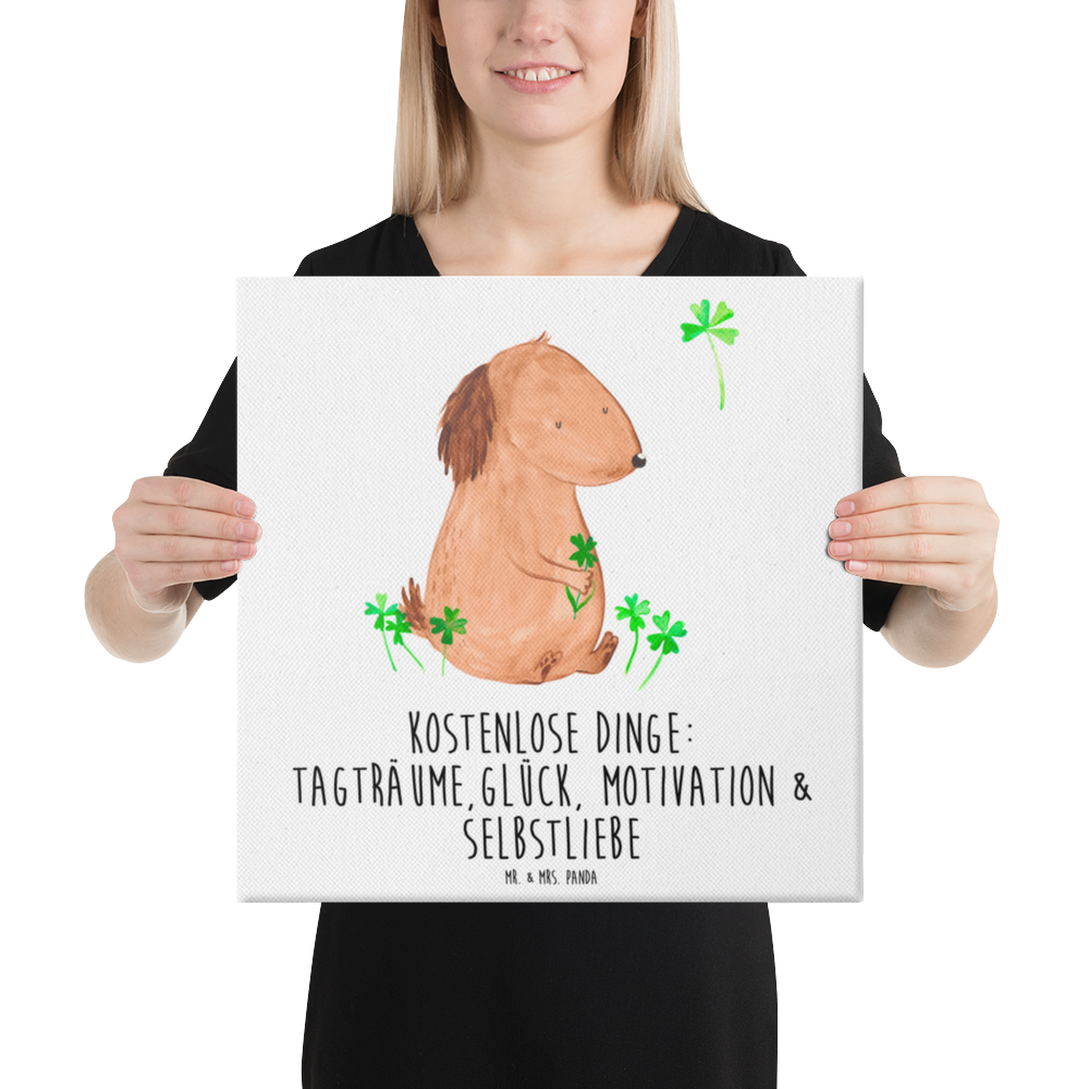 Leinwand Bild Hund Kleeblatt Leinwand, Bild, Kunstdruck, Wanddeko, Dekoration, Hund, Hundemotiv, Haustier, Hunderasse, Tierliebhaber, Hundebesitzer, Sprüche, Kleeblatt, Glück, Tagträume, Motivation, Neuanfang, Geschenk, Glücksbringer, Selbstliebe, Achtsamkeit