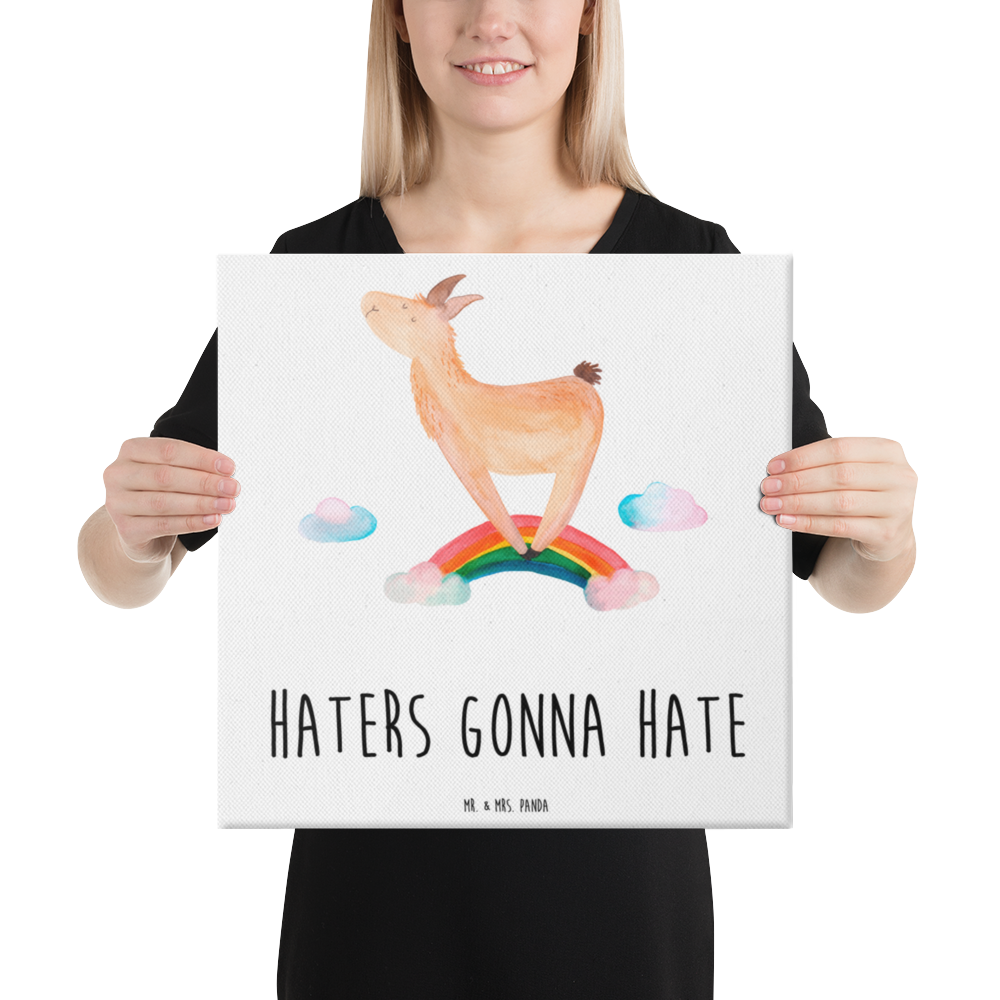 Leinwand Bild Lama Regenbogen Leinwand, Bild, Kunstdruck, Wanddeko, Dekoration, Lama, Alpaka, Lamas, Regenbogen, Haters gonna hate, Haters, Selbstständig, Außenseiter, Schule, Abi, Hobby, Wolkenland, Freiheit