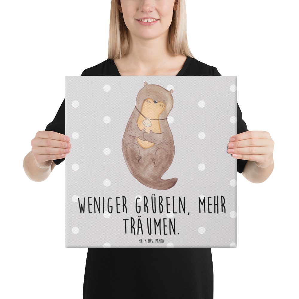 Leinwand Bild Otter mit Muschelmedaillon Leinwand, Bild, Kunstdruck, Wanddeko, Dekoration, Otter, Fischotter, Seeotter, Otterliebe, grübeln, träumen, Motivation, Tagträumen, Büro