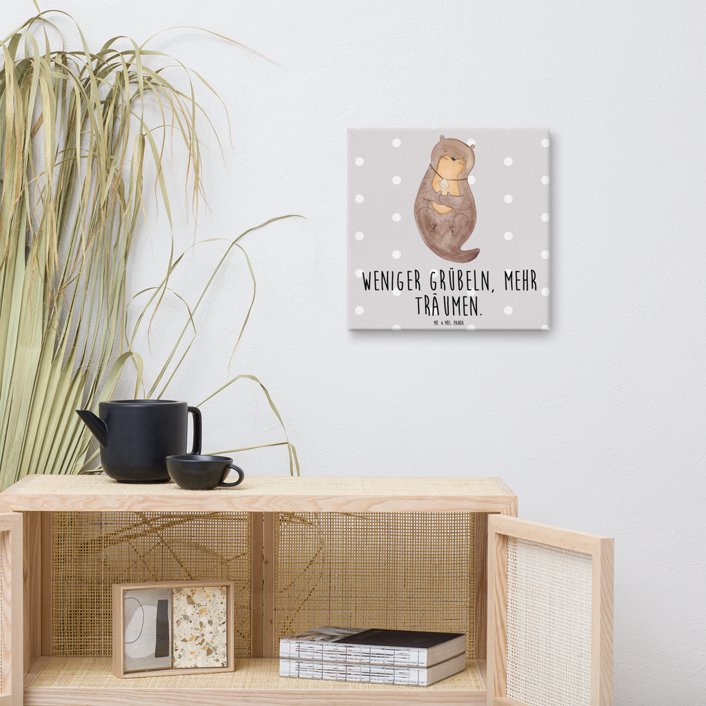 Leinwand Bild Otter mit Muschelmedaillon Leinwand, Bild, Kunstdruck, Wanddeko, Dekoration, Otter, Fischotter, Seeotter, Otterliebe, grübeln, träumen, Motivation, Tagträumen, Büro