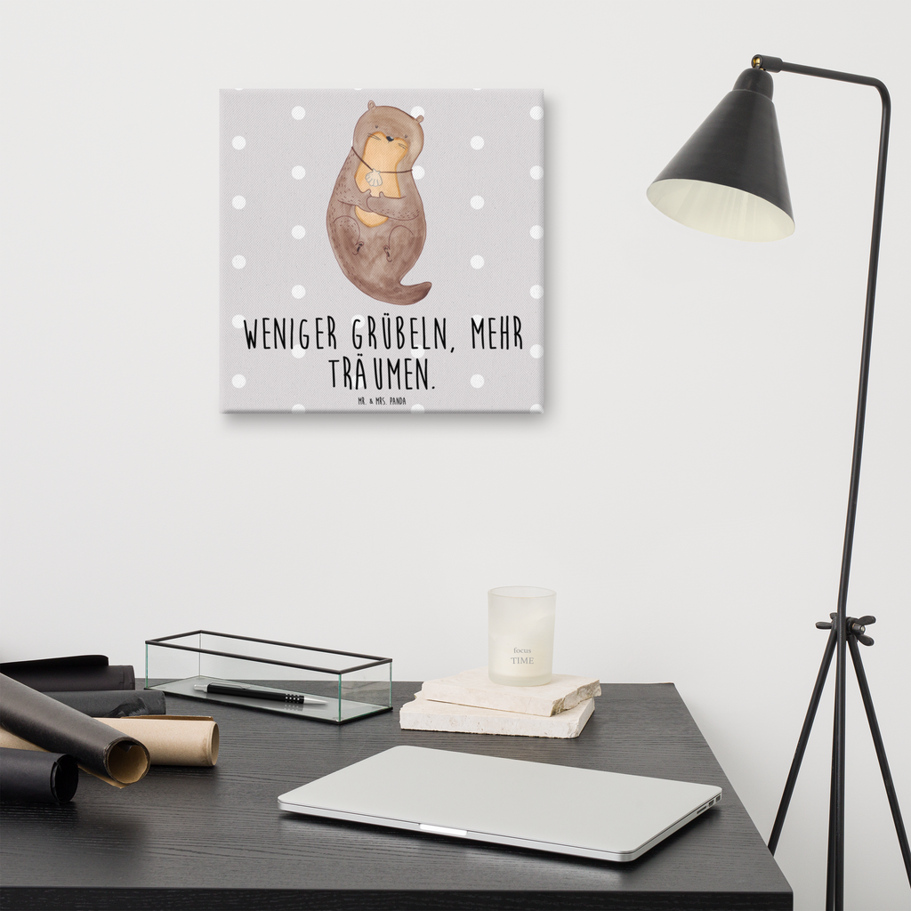 Leinwand Bild Otter mit Muschelmedaillon Leinwand, Bild, Kunstdruck, Wanddeko, Dekoration, Otter, Fischotter, Seeotter, Otterliebe, grübeln, träumen, Motivation, Tagträumen, Büro