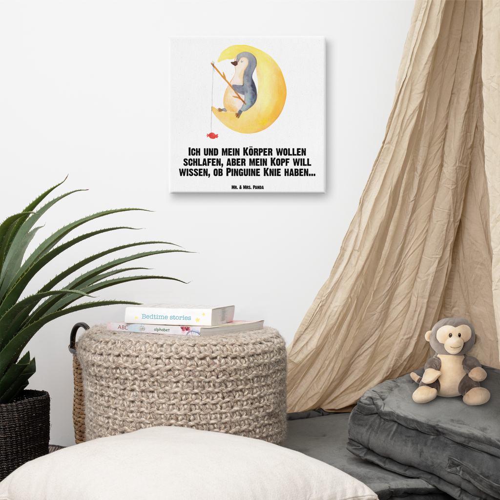 Leinwand Bild Pinguin Mond Leinwand, Bild, Kunstdruck, Wanddeko, Dekoration, Pinguin, Pinguine, Spruch, schlafen, Nachtruhe, Einschlafen, Schlafzimmer, Schlafstörungen, Gästezimmer