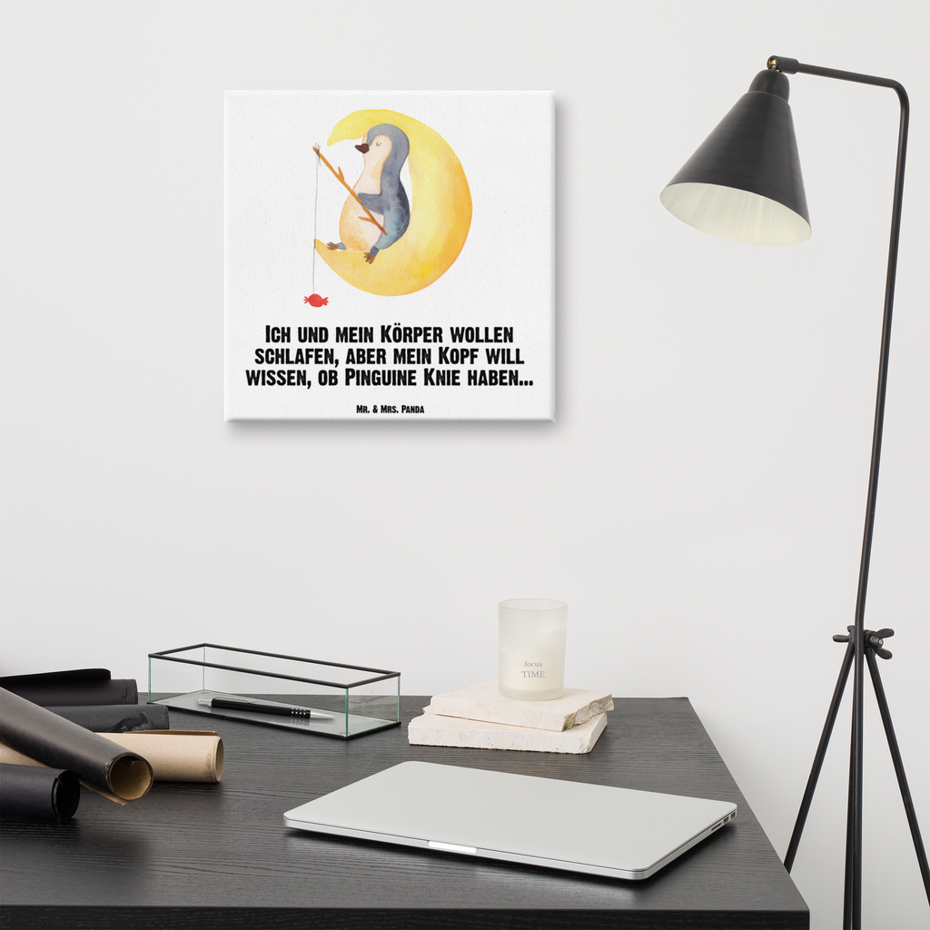 Leinwand Bild Pinguin Mond Leinwand, Bild, Kunstdruck, Wanddeko, Dekoration, Pinguin, Pinguine, Spruch, schlafen, Nachtruhe, Einschlafen, Schlafzimmer, Schlafstörungen, Gästezimmer