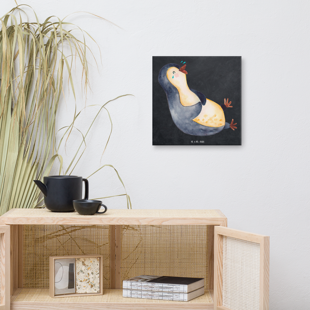 Leinwand Bild Pinguin lachend Leinwand, Bild, Kunstdruck, Wanddeko, Dekoration, Pinguin, Pinguine, lustiger Spruch, Optimismus, Fröhlich, Lachen, Humor, Fröhlichkeit