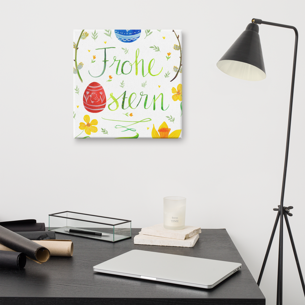 Leinwand Bild Frohe Ostern Leinwand, Bild, Kunstdruck, Wanddeko, Dekoration, Ostern, Osterhase, Ostergeschenke, Osternest, Osterdeko, Geschenk zu Ostern, Frohe Ostern, Ostergrüße, Osterblume, Osterei, bemalte Ostereier, Weidenkätzchen. Lettering