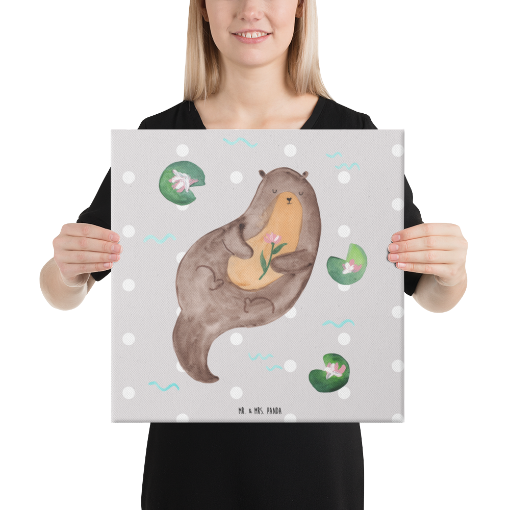 Leinwand Bild Otter mit Seerose Leinwand, Bild, Kunstdruck, Wanddeko, Dekoration, Otter, Fischotter, Seeotter, Otter Seeotter See Otter