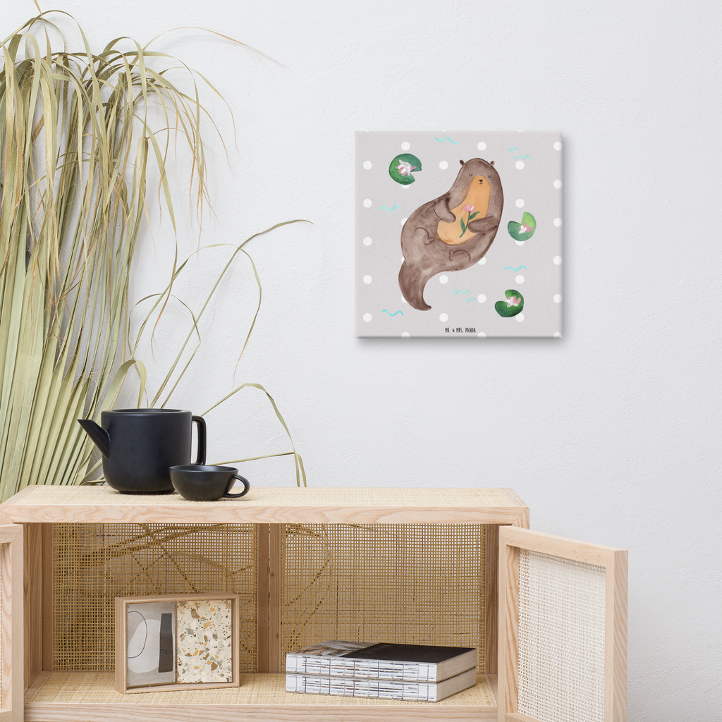 Leinwand Bild Otter mit Seerose Leinwand, Bild, Kunstdruck, Wanddeko, Dekoration, Otter, Fischotter, Seeotter, Otter Seeotter See Otter