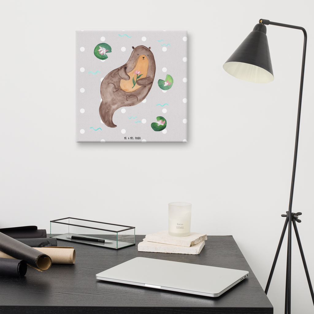 Leinwand Bild Otter mit Seerose Leinwand, Bild, Kunstdruck, Wanddeko, Dekoration, Otter, Fischotter, Seeotter, Otter Seeotter See Otter