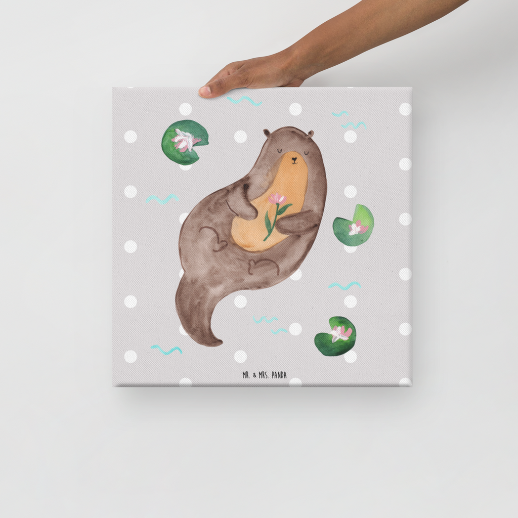 Leinwand Bild Otter mit Seerose Leinwand, Bild, Kunstdruck, Wanddeko, Dekoration, Otter, Fischotter, Seeotter, Otter Seeotter See Otter