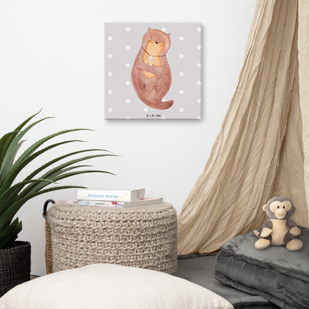 Leinwand Bild Otter mit Muschelmedaillon Leinwand, Bild, Kunstdruck, Wanddeko, Dekoration, Otter, Fischotter, Seeotter, Otterliebe, grübeln, träumen, Motivation, Tagträumen, Büro
