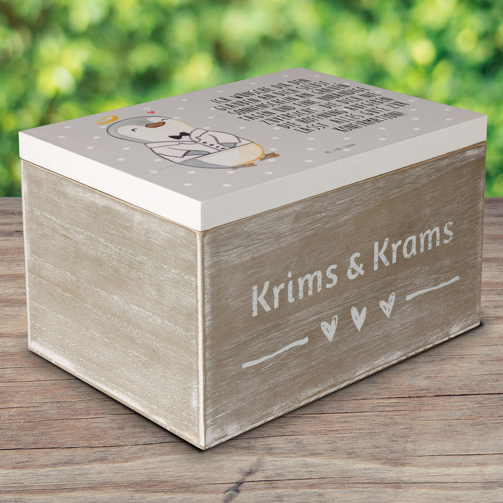 Holzkiste Pinguin Konfirmation Hemd Konfirmation, Konfirmation Geschenk, Sonnenschein, Zuversicht, Vertrauen, Hoffnung Holzkiste, Kiste, Schatzkiste, Truhe, Schatulle, XXL,  Erinnerungsbox, Erinnerungskiste, Dekokiste, Aufbewahrungsbox  Konfirmation, Kommunion, Jugendweihe, Konfirmation Geschenk