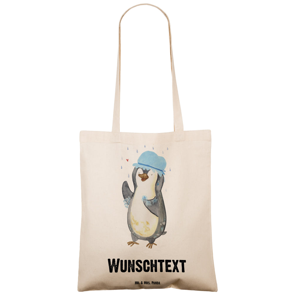 Personalisierte Tragetasche Pinguin duscht Personalisierte Beuteltasche, Personalisierter Beutel, Personalisierte Einkaufstasche, Personalisierter Jutebeutel, Personalisierter Stoffbeutel, Tragetasche mit Namen, Einkaufstasche mit Namen, Stoffbeutel mit Namen, Personalisierte Tasche, Personalisierte Jutetasche, Personalisierte Kindergartentasche, Pinguin, Pinguine, Dusche, duschen, Lebensmotto, Motivation, Neustart, Neuanfang, glücklich sein