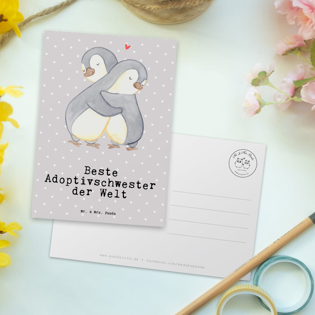 Postkarte Pinguin Beste Adoptivschwester der Welt Geschenkkarte, Grußkarte, Karte, Einladung, Ansichtskarte, Geburtstagskarte, Einladungskarte, für, Dankeschön, Geschenk, Schenken, Geburtstag, Geburtstagsgeschenk, Geschenkidee, Danke, Bedanken, Mitbringsel, Freude machen, Geschenktipp, Adoptivschwester, Adoptiv, adoptiert, Schwester, Geschwister, Schwesterherz, Sister, Familie, Kleinigkeit, Beste, Tochter