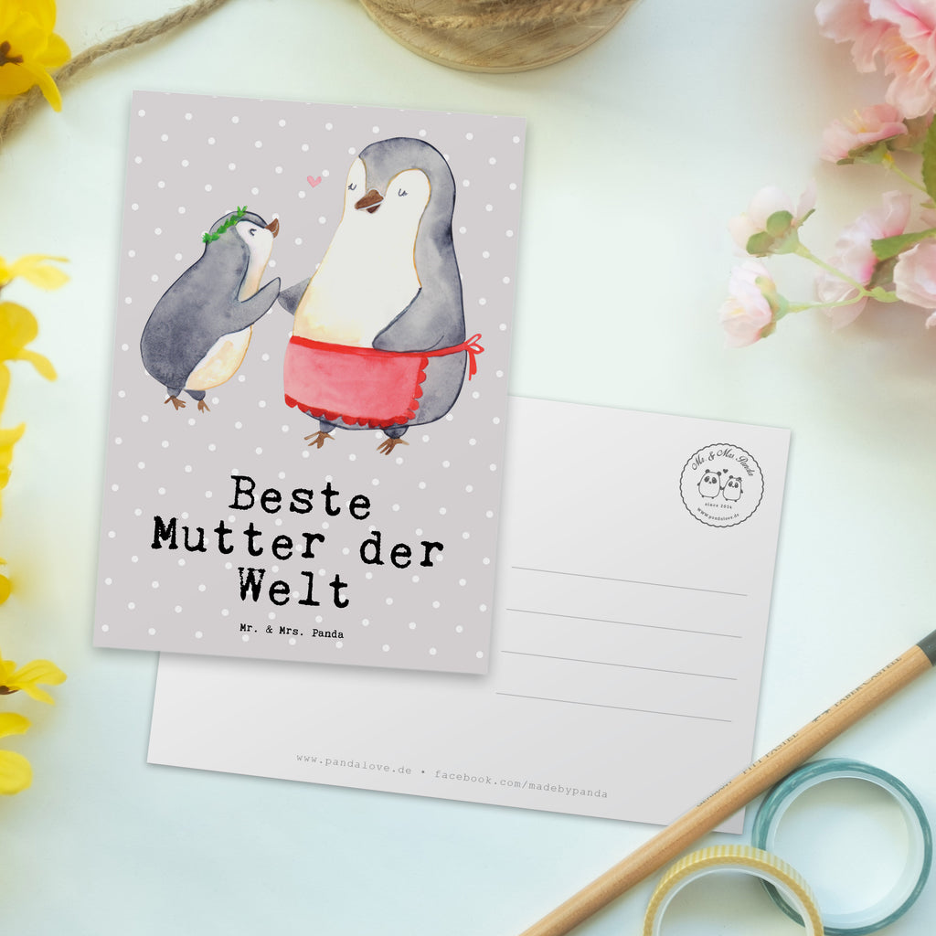Postkarte Pinguin Beste Mutter der Welt Geschenkkarte, Grußkarte, Karte, Einladung, Ansichtskarte, Geburtstagskarte, Einladungskarte, Dankeskarte, für, Dankeschön, Geschenk, Schenken, Geburtstag, Geburtstagsgeschenk, Geschenkidee, Danke, Bedanken, Mitbringsel, Freude machen, Geschenktipp, Mama, Mami, Mutter, Muttertag, Mutti, Ma, Tochter, Sohn, Beste Mama, Beste, Supermama