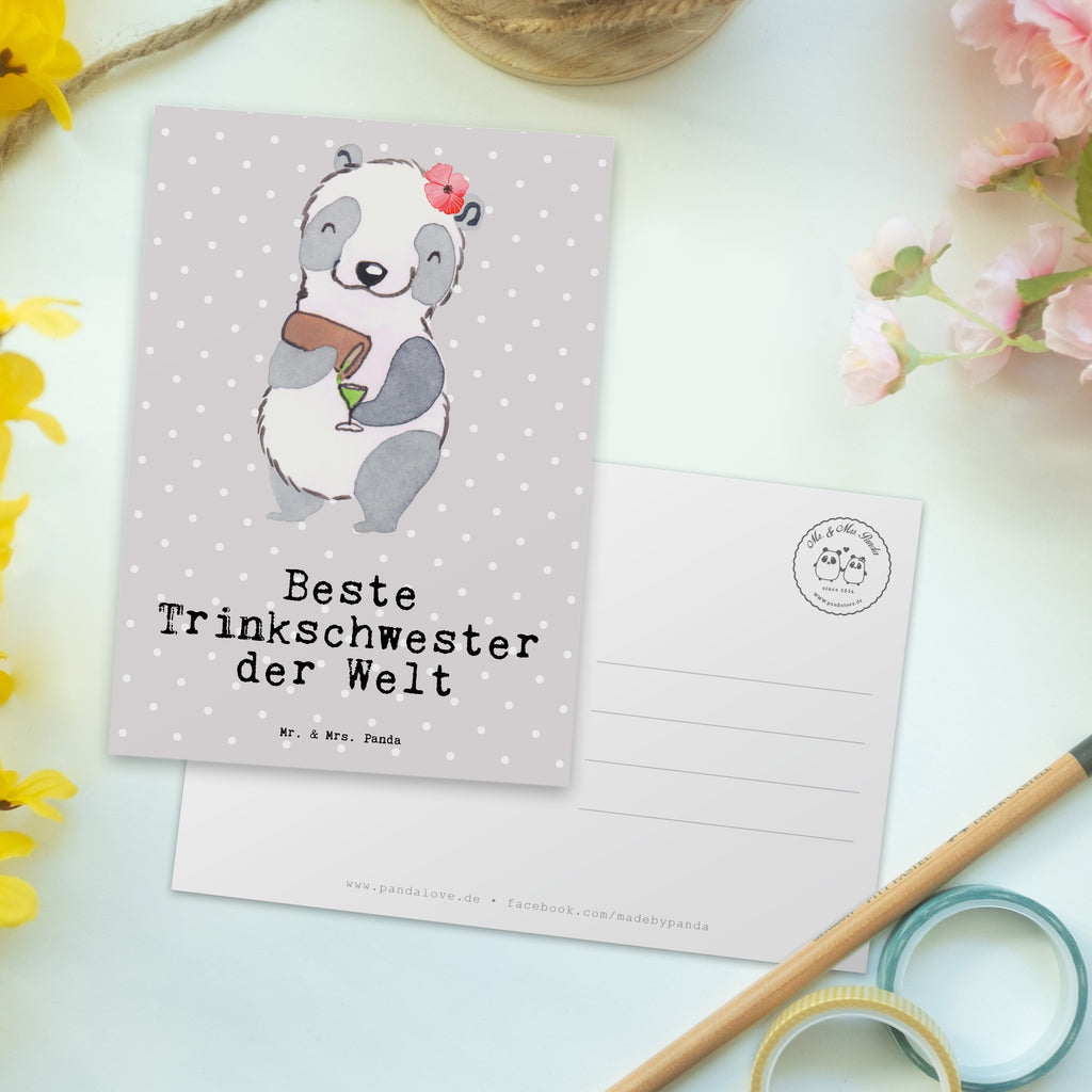 Postkarte Panda Beste Trinkschwester der Welt Geschenkkarte, Grußkarte, Karte, Einladung, Ansichtskarte, Geburtstagskarte, Einladungskarte, Dankeskarte, für, Dankeschön, Geschenk, Schenken, Geburtstag, Geburtstagsgeschenk, Geschenkidee, Danke, Bedanken, Mitbringsel, Freude machen, Geschenktipp, Trinkschwester, Saufschwester, Schwester, Sister, Freundin, Party, Bae, Trinken, Alkohol, Wochenende, Kleinigkeit, Sister from another Mister