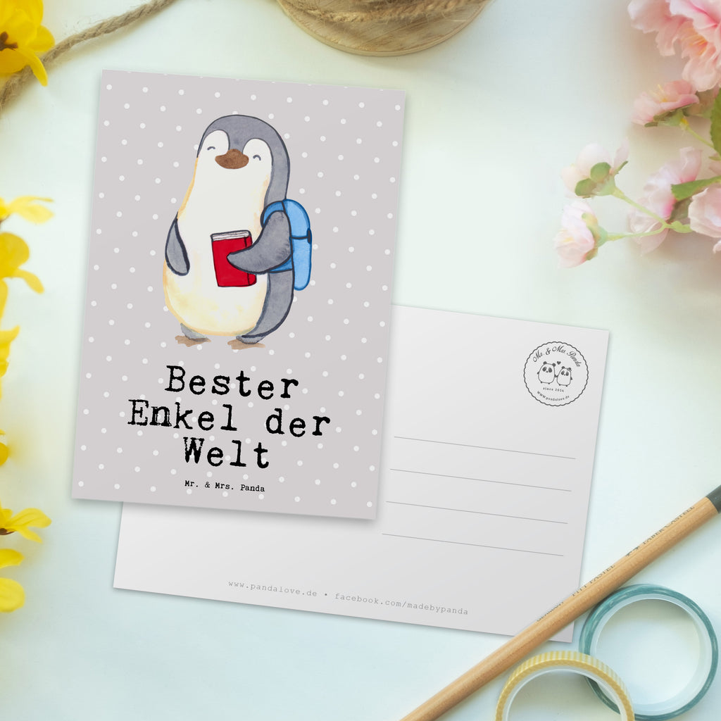 Postkarte Pinguin Bester Enkel der Welt Geschenkkarte, Grußkarte, Karte, Einladung, Ansichtskarte, Geburtstagskarte, Einladungskarte, Dankeskarte, für, Dankeschön, Geschenk, Schenken, Geburtstag, Geburtstagsgeschenk, Geschenkidee, Danke, Bedanken, Mitbringsel, Freude machen, Geschenktipp, Enkel, Enkelkind, Enkelsohn, Oma, Opa, Kind von Tochter, Kind von Sohn, Taufe, Großsohn