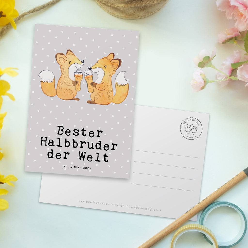 Postkarte Fuchs Bester Halbbruder der Welt Geschenkkarte, Grußkarte, Karte, Einladung, Ansichtskarte, Geburtstagskarte, Einladungskarte, Dankeskarte, für, Dankeschön, Geschenk, Schenken, Geburtstag, Geburtstagsgeschenk, Geschenkidee, Danke, Bedanken, Mitbringsel, Freude machen, Geschenktipp, Halbbruder, Stiefbruder, Stief, Stiefgeschwister, Bruder, Brudi, Geschwister, Bruderherz, Schwester, Familie, Kleinigkeit, Brother, Bester, Sohn