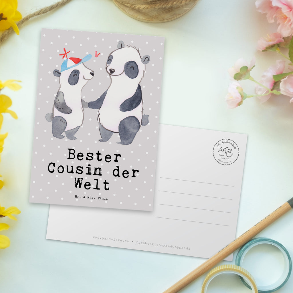 Postkarte Panda Bester Cousin der Welt Geschenkkarte, Grußkarte, Karte, Einladung, Ansichtskarte, Geburtstagskarte, Einladungskarte, für, Dankeschön, Geschenk, Schenken, Geburtstag, Geburtstagsgeschenk, Geschenkidee, Danke, Bedanken, Mitbringsel, Freude machen, Geschenktipp, Cousin, Kousin, Vetter, Sohn von Onkel, Sohn von Tante, Familie, Verwandtschaft, Cousine