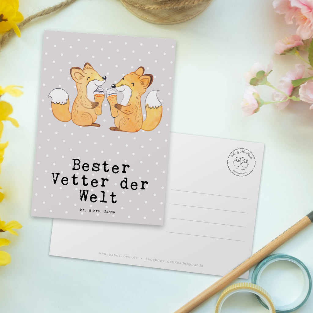 Postkarte Fuchs Bester Vetter der Welt Geschenkkarte, Grußkarte, Karte, Einladung, Ansichtskarte, Geburtstagskarte, Einladungskarte, für, Dankeschön, Geschenk, Schenken, Geburtstag, Geburtstagsgeschenk, Geschenkidee, Danke, Bedanken, Mitbringsel, Freude machen, Geschenktipp, Vetter, Cousin, Kousin, Sohn von Onkel, Sohn von Tante, Familie, Verwandtschaft, Cousine