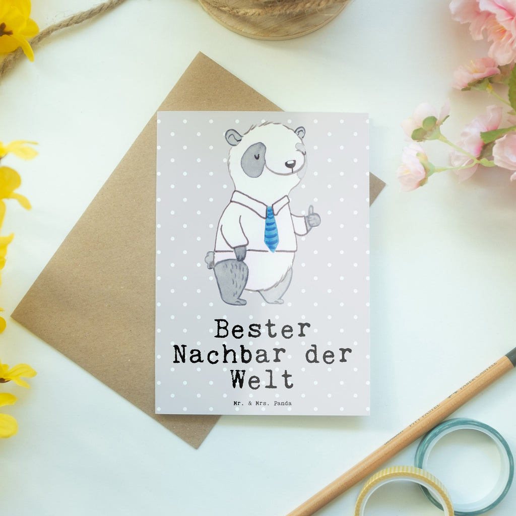Grußkarte Panda Bester Nachbar der Welt Klappkarte, Einladungskarte, Glückwunschkarte, Hochzeitskarte, Geburtstagskarte, Karte, für, Dankeschön, Geschenk, Schenken, Geburtstag, Geburtstagsgeschenk, Geschenkidee, Danke, Bedanken, Mitbringsel, Freude machen, Geschenktipp, Nachbar, Nachbarn, Nachbarschaft, Freund, Angrenzer, Anwohner, Bewohner, Freundschaft