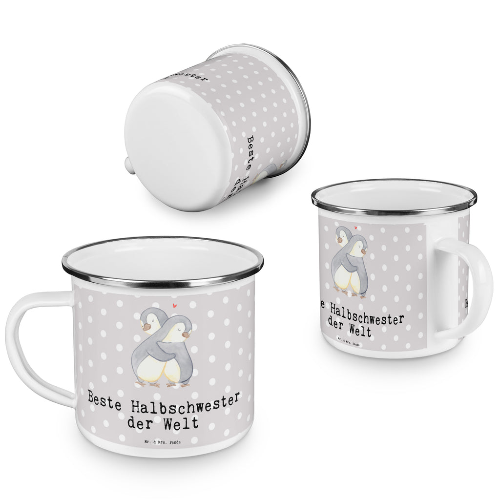 Camping Emaille Tasse Pinguin Beste Halbschwester der Welt Campingtasse, Trinkbecher, Metalltasse, Outdoor Tasse, Emaille Trinkbecher, Blechtasse Outdoor, Emaille Campingbecher, Edelstahl Trinkbecher, Metalltasse für Camping, Kaffee Blechtasse, Camping Tasse Metall, für, Dankeschön, Geschenk, Schenken, Geburtstag, Geburtstagsgeschenk, Geschenkidee, Danke, Bedanken, Mitbringsel, Freude machen, Geschenktipp, Halbschwester, Stiefschwester, Stiefgeschwister, Schwestern, Schwester, Geschwister, Schwesterherz, Sister, Familie, Kleinigkeit, Beste, Tochter, Liebe, Kinder