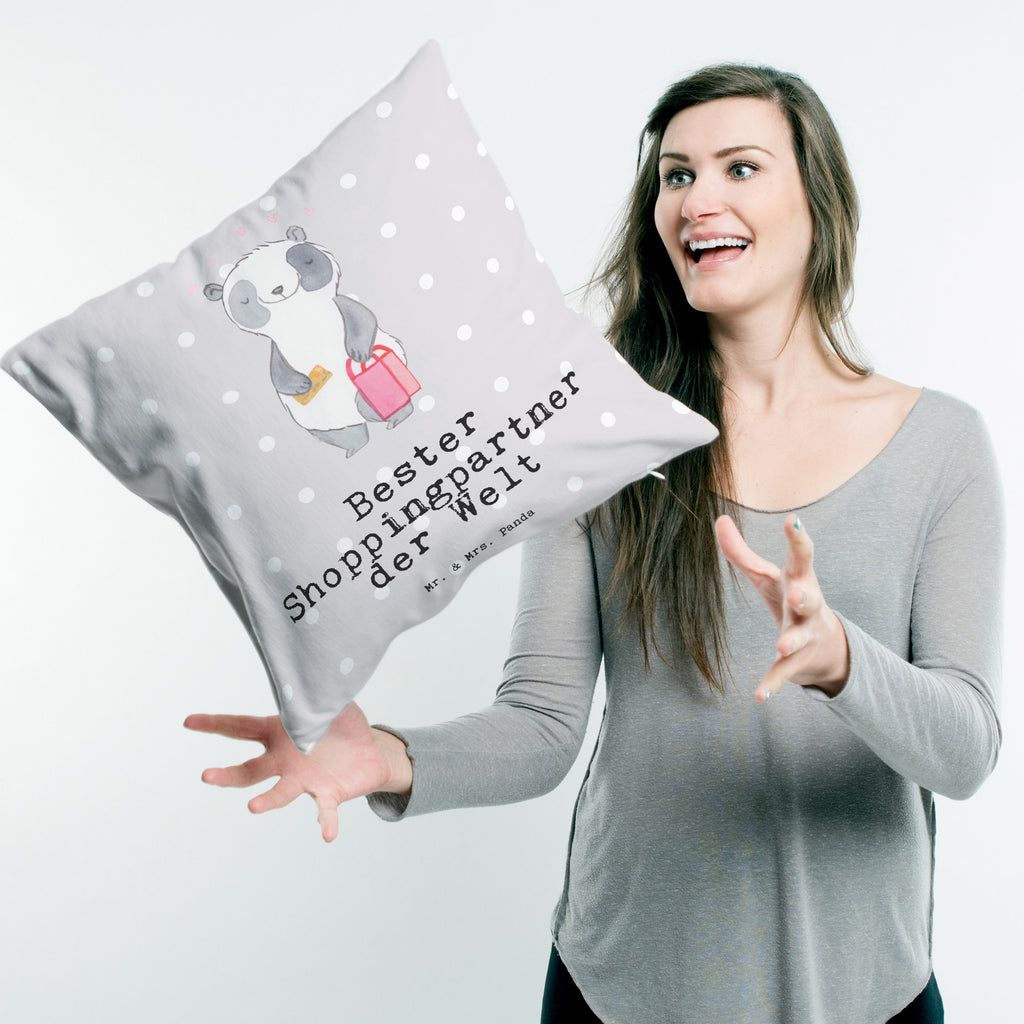 40x40 Kissen Panda Bester Shoppingpartner der Welt Kissenhülle, Kopfkissen, Sofakissen, Dekokissen, Motivkissen, für, Dankeschön, Geschenk, Schenken, Geburtstag, Geburtstagsgeschenk, Geschenkidee, Danke, Bedanken, Mitbringsel, Freude machen, Geschenktipp, Shoppingpartner, Shoppen, Begleitung, Partner, Freundin, Freund, bff, Shopping, Einkaufen, Shopping-Queen, Queen, Bester