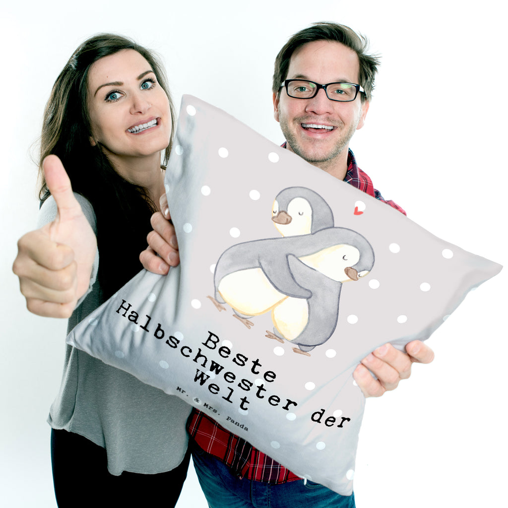 40x40 Kissen Pinguin Beste Halbschwester der Welt Kissenhülle, Kopfkissen, Sofakissen, Dekokissen, Motivkissen, für, Dankeschön, Geschenk, Schenken, Geburtstag, Geburtstagsgeschenk, Geschenkidee, Danke, Bedanken, Mitbringsel, Freude machen, Geschenktipp, Halbschwester, Stiefschwester, Stiefgeschwister, Schwestern, Schwester, Geschwister, Schwesterherz, Sister, Familie, Kleinigkeit, Beste, Tochter, Liebe, Kinder