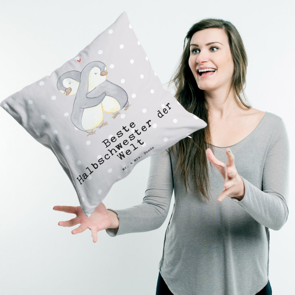 40x40 Kissen Pinguin Beste Halbschwester der Welt Kissenhülle, Kopfkissen, Sofakissen, Dekokissen, Motivkissen, für, Dankeschön, Geschenk, Schenken, Geburtstag, Geburtstagsgeschenk, Geschenkidee, Danke, Bedanken, Mitbringsel, Freude machen, Geschenktipp, Halbschwester, Stiefschwester, Stiefgeschwister, Schwestern, Schwester, Geschwister, Schwesterherz, Sister, Familie, Kleinigkeit, Beste, Tochter, Liebe, Kinder