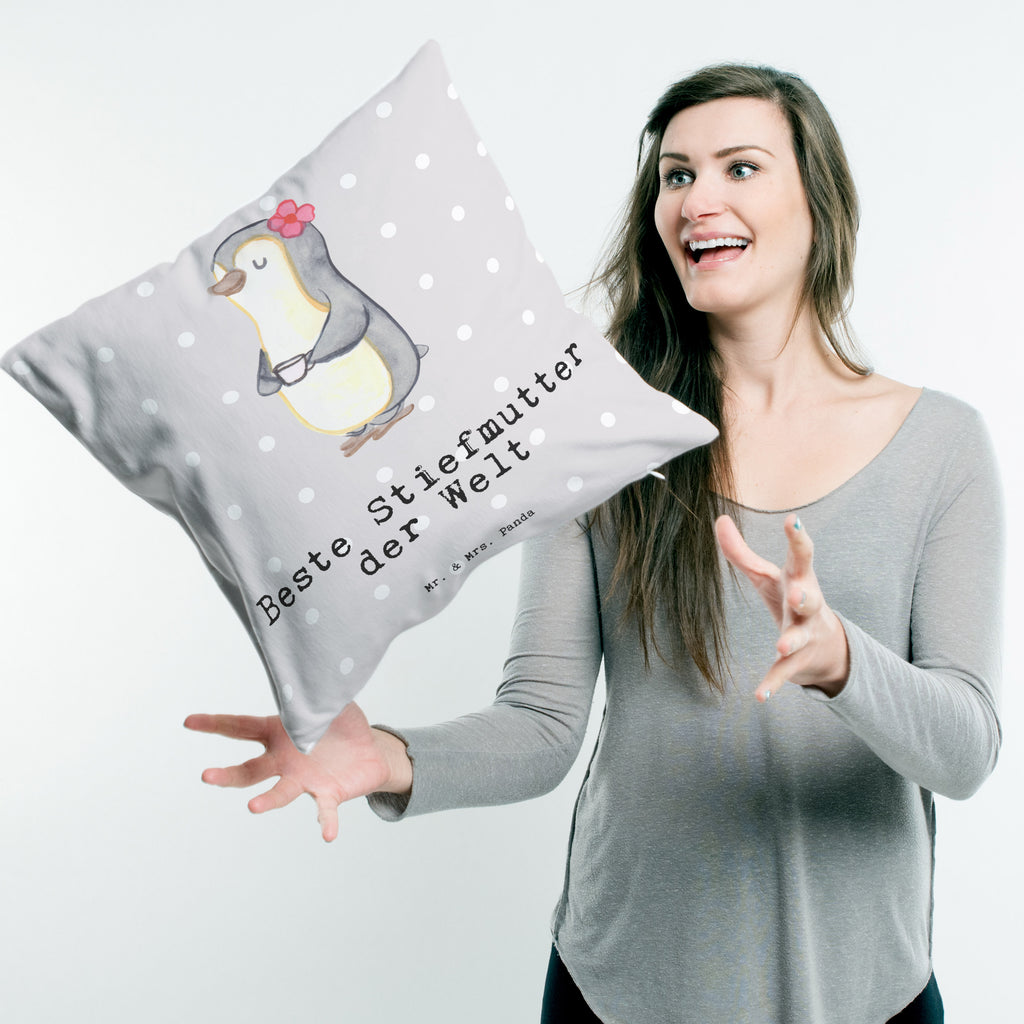 40x40 Kissen Pinguin Beste Stiefmutter der Welt Kissenhülle, Kopfkissen, Sofakissen, Dekokissen, Motivkissen, für, Dankeschön, Geschenk, Schenken, Geburtstag, Geburtstagsgeschenk, Geschenkidee, Danke, Bedanken, Mitbringsel, Freude machen, Geschenktipp, Stiefmutter, Stief Mutter, Stiefmama, Mami, Mutter, Muttertag, Mutti, Mama, Tochter, Sohn, Beste