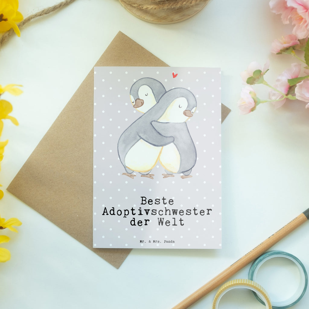 Grußkarte Pinguin Beste Adoptivschwester der Welt Klappkarte, Einladungskarte, Glückwunschkarte, Hochzeitskarte, Geburtstagskarte, Karte, für, Dankeschön, Geschenk, Schenken, Geburtstag, Geburtstagsgeschenk, Geschenkidee, Danke, Bedanken, Mitbringsel, Freude machen, Geschenktipp, Adoptivschwester, Adoptiv, adoptiert, Schwester, Geschwister, Schwesterherz, Sister, Familie, Kleinigkeit, Beste, Tochter