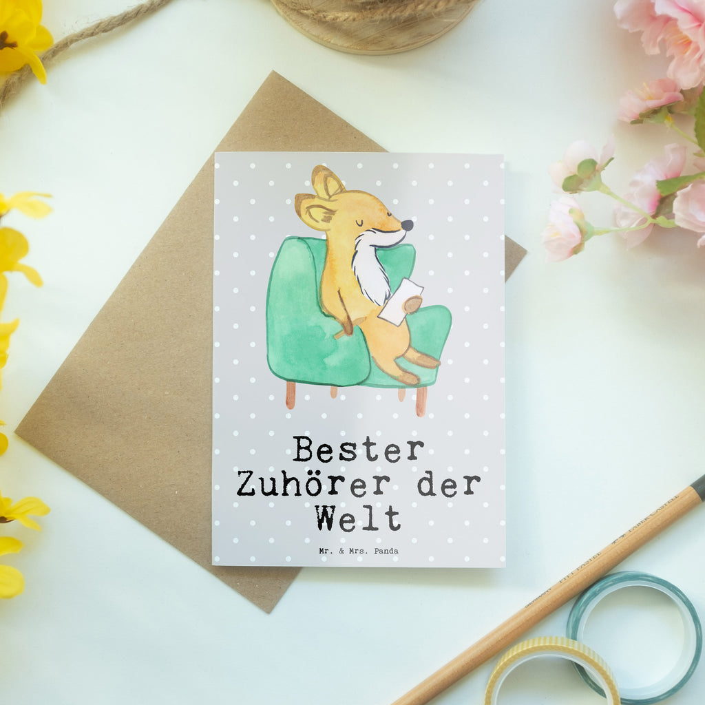 Grußkarte Fuchs Bester Zuhörer der Welt Klappkarte, Einladungskarte, Glückwunschkarte, Hochzeitskarte, Geburtstagskarte, Karte, für, Dankeschön, Geschenk, Schenken, Geburtstag, Geburtstagsgeschenk, Geschenkidee, Danke, Bedanken, Mitbringsel, Freude machen, Geschenktipp, Zuhörer, Freund, Freundin, offenes Ohr, Hilfsbereit, Hilfe