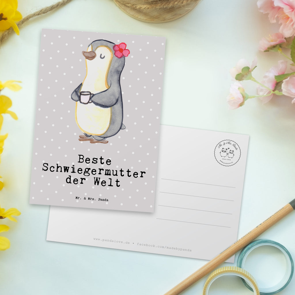 Postkarte Pinguin Beste Schwiegermutter der Welt Geschenkkarte, Grußkarte, Karte, Einladung, Ansichtskarte, Geburtstagskarte, Einladungskarte, Dankeskarte, für, Dankeschön, Geschenk, Schenken, Geburtstag, Geburtstagsgeschenk, Geschenkidee, Danke, Bedanken, Mitbringsel, Freude machen, Geschenktipp, Schwiegermutter, Schwiegermama, Schwiegereltern, Mama, Mutter, Mutter des Ehepartners, angeheiratet