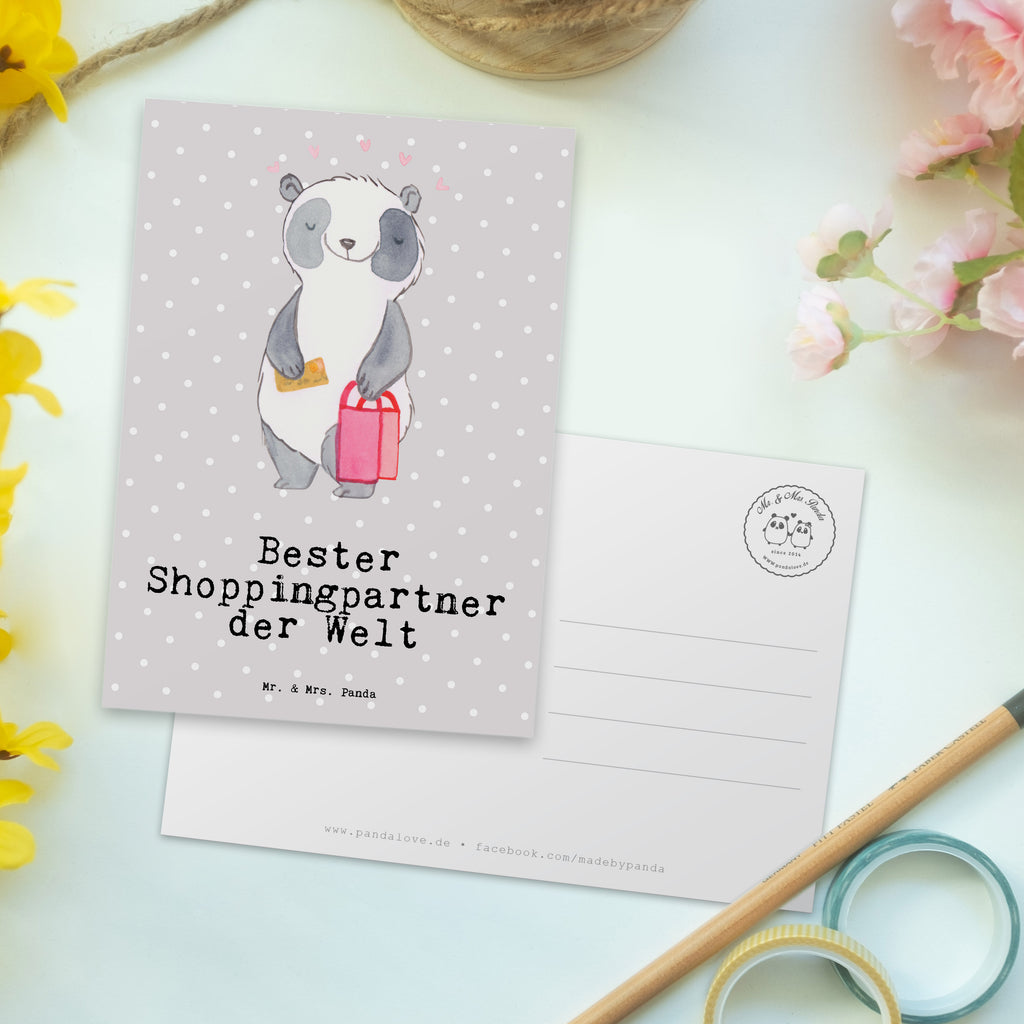 Postkarte Panda Bester Shoppingpartner der Welt Geschenkkarte, Grußkarte, Karte, Einladung, Ansichtskarte, Geburtstagskarte, Einladungskarte, Dankeskarte, für, Dankeschön, Geschenk, Schenken, Geburtstag, Geburtstagsgeschenk, Geschenkidee, Danke, Bedanken, Mitbringsel, Freude machen, Geschenktipp, Shoppingpartner, Shoppen, Begleitung, Partner, Freundin, Freund, bff, Shopping, Einkaufen, Shopping-Queen, Queen, Bester