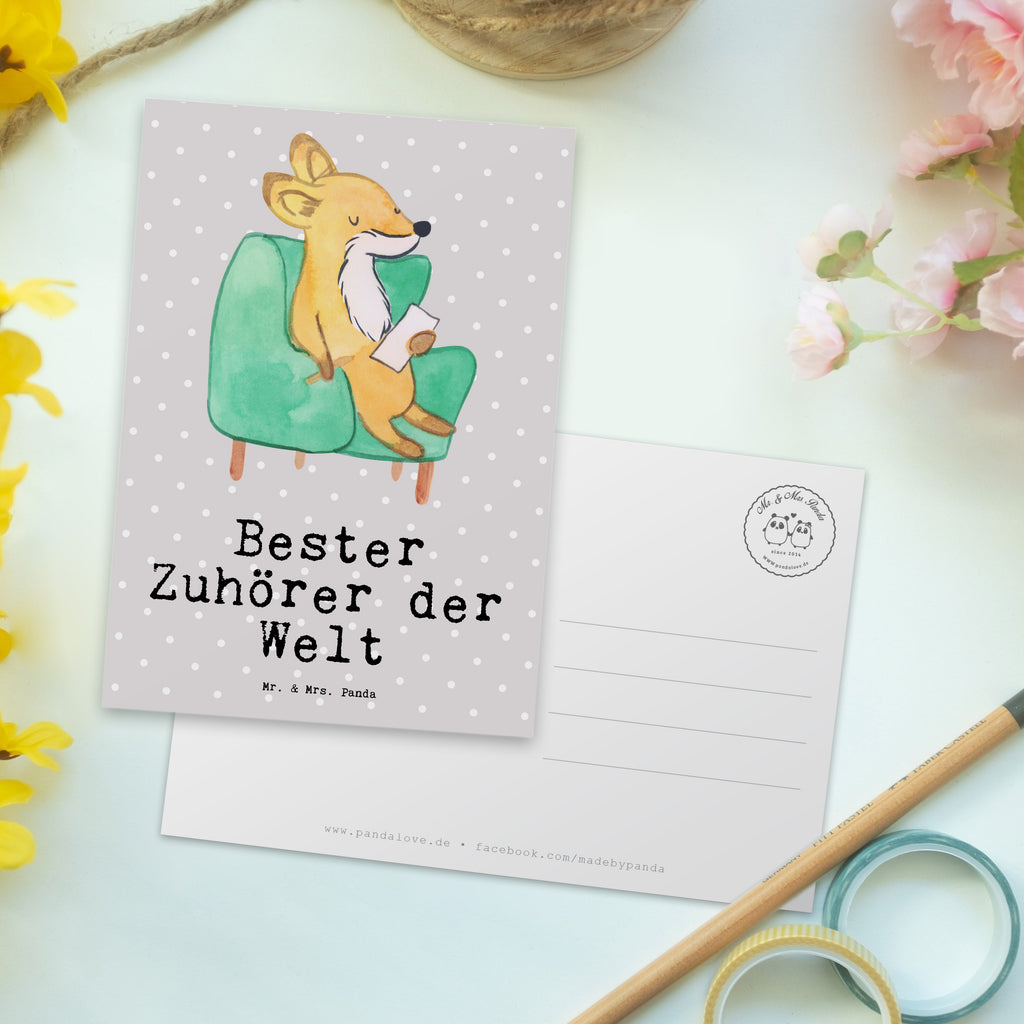 Postkarte Fuchs Bester Zuhörer der Welt Geschenkkarte, Grußkarte, Karte, Einladung, Ansichtskarte, Geburtstagskarte, Einladungskarte, Dankeskarte, für, Dankeschön, Geschenk, Schenken, Geburtstag, Geburtstagsgeschenk, Geschenkidee, Danke, Bedanken, Mitbringsel, Freude machen, Geschenktipp, Zuhörer, Freund, Freundin, offenes Ohr, Hilfsbereit, Hilfe