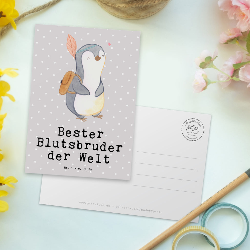 Postkarte Pinguin Bester Blutsbruder der Welt Geschenkkarte, Grußkarte, Karte, Einladung, Ansichtskarte, Geburtstagskarte, Einladungskarte, für, Dankeschön, Geschenk, Schenken, Geburtstag, Geburtstagsgeschenk, Geschenkidee, Danke, Bedanken, Mitbringsel, Freude machen, Geschenktipp, Blutsbruder, Blutsgeschwister, Freund, Brüder, Geschwister, Bruderherz, Brother, Familie, Kleinigkeit, Bester, Sido