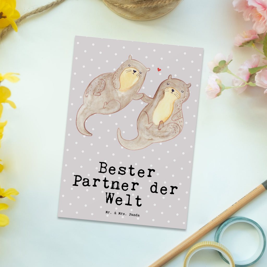 Postkarte Otter Bester Partner der Welt Geschenkkarte, Grußkarte, Karte, Einladung, Ansichtskarte, Geburtstagskarte, Einladungskarte, Dankeskarte, für, Dankeschön, Geschenk, Schenken, Geburtstag, Geburtstagsgeschenk, Geschenkidee, Danke, Bedanken, Mitbringsel, Freude machen, Geschenktipp, Partner, Ehepartner, Mann, Frau, Ehefrau, Ehemann. Freundin, Freund, Lebensgefährte, Paar, Liebe
