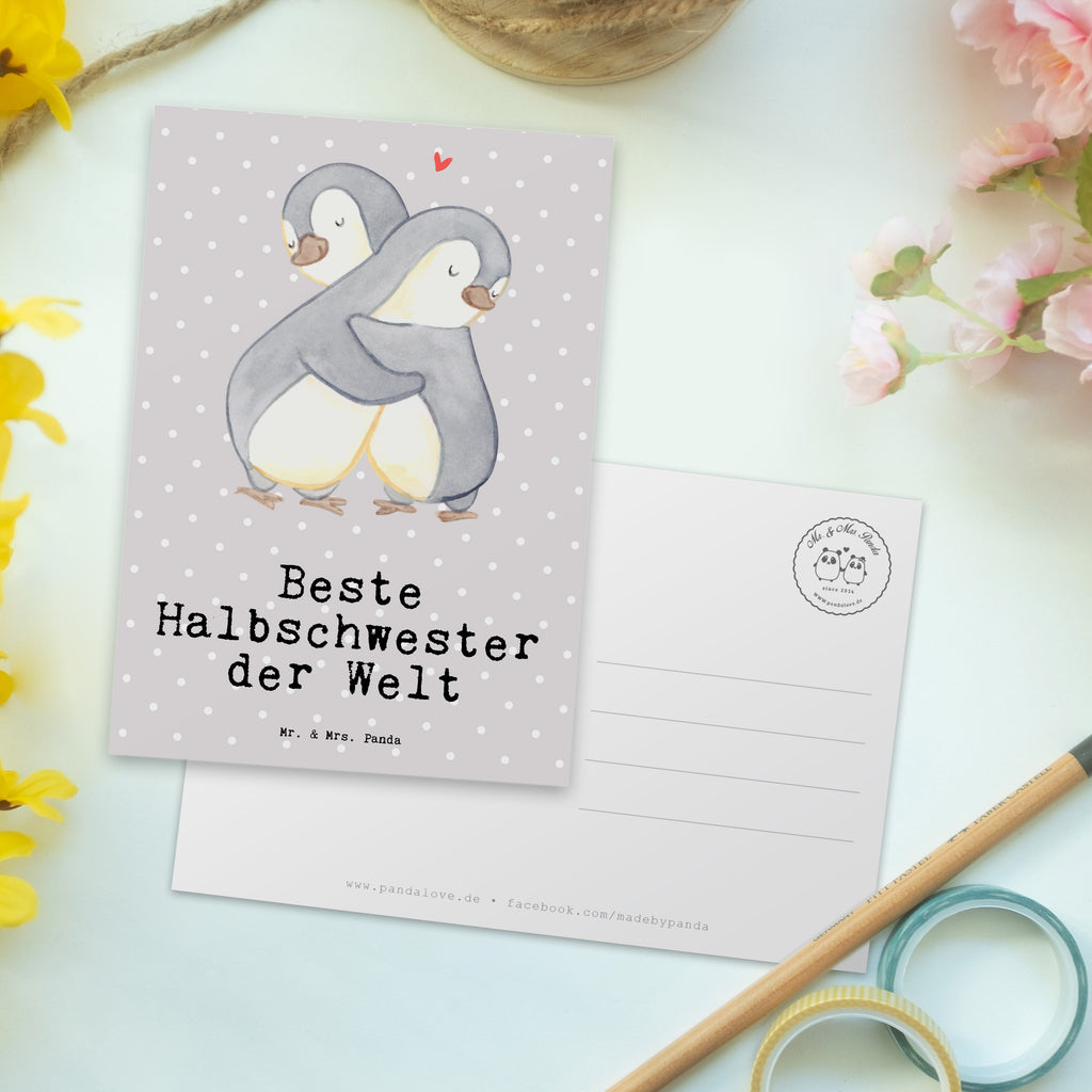 Postkarte Pinguin Beste Halbschwester der Welt Geschenkkarte, Grußkarte, Karte, Einladung, Ansichtskarte, Geburtstagskarte, Einladungskarte, Dankeskarte, für, Dankeschön, Geschenk, Schenken, Geburtstag, Geburtstagsgeschenk, Geschenkidee, Danke, Bedanken, Mitbringsel, Freude machen, Geschenktipp, Halbschwester, Stiefschwester, Stiefgeschwister, Schwestern, Schwester, Geschwister, Schwesterherz, Sister, Familie, Kleinigkeit, Beste, Tochter, Liebe, Kinder
