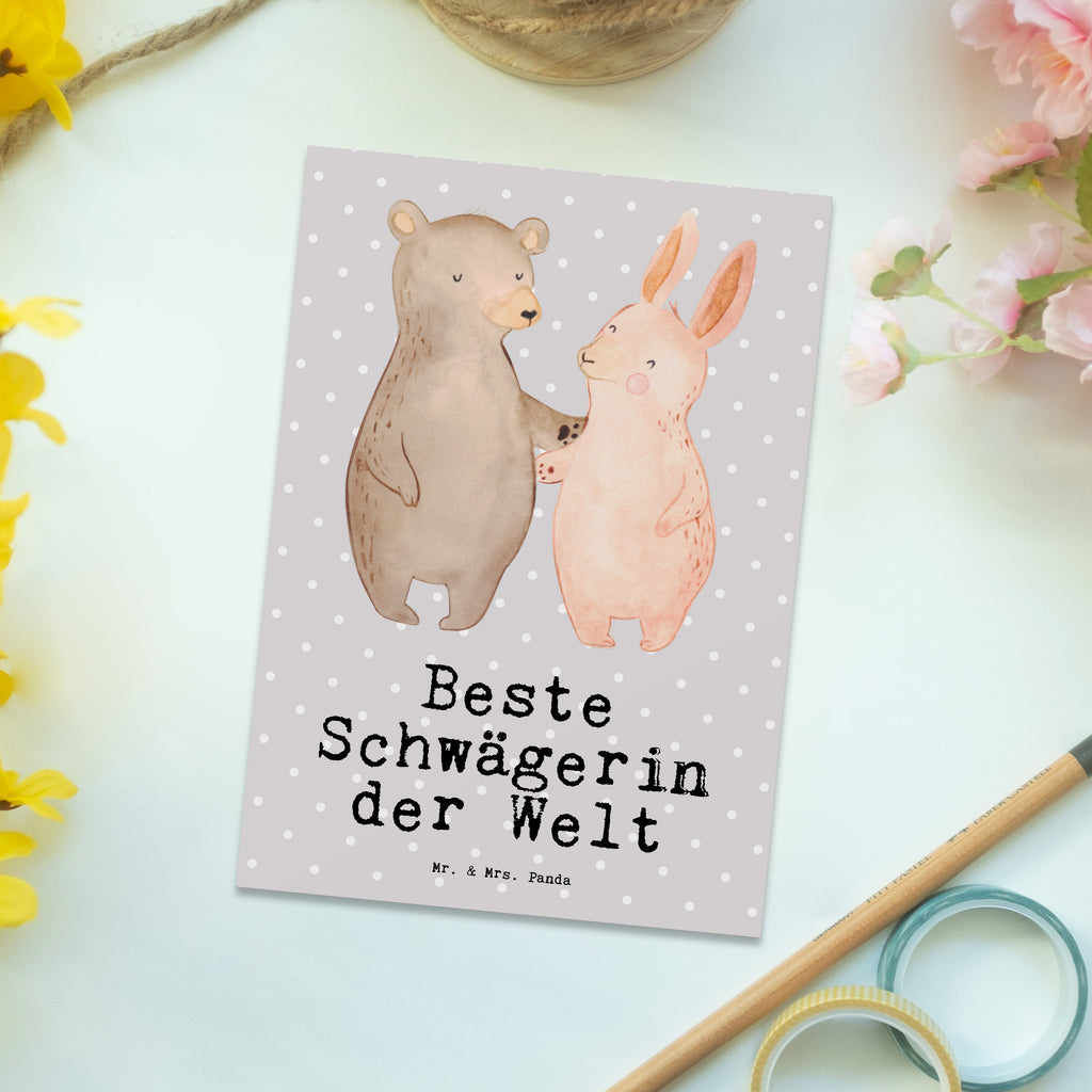 Postkarte Hase Beste Schwägerin der Welt Geschenkkarte, Grußkarte, Karte, Einladung, Ansichtskarte, Geburtstagskarte, Einladungskarte, Dankeskarte, für, Dankeschön, Geschenk, Schenken, Geburtstag, Geburtstagsgeschenk, Geschenkidee, Danke, Bedanken, Mitbringsel, Freude machen, Geschenktipp, Schwägerin, Schwähgerin, Schwippschwägerin, Familie, Verwandtschaft, angeheiratet, Frau, Ehemann, Schwester, Ehefrau, Bruder, Partner