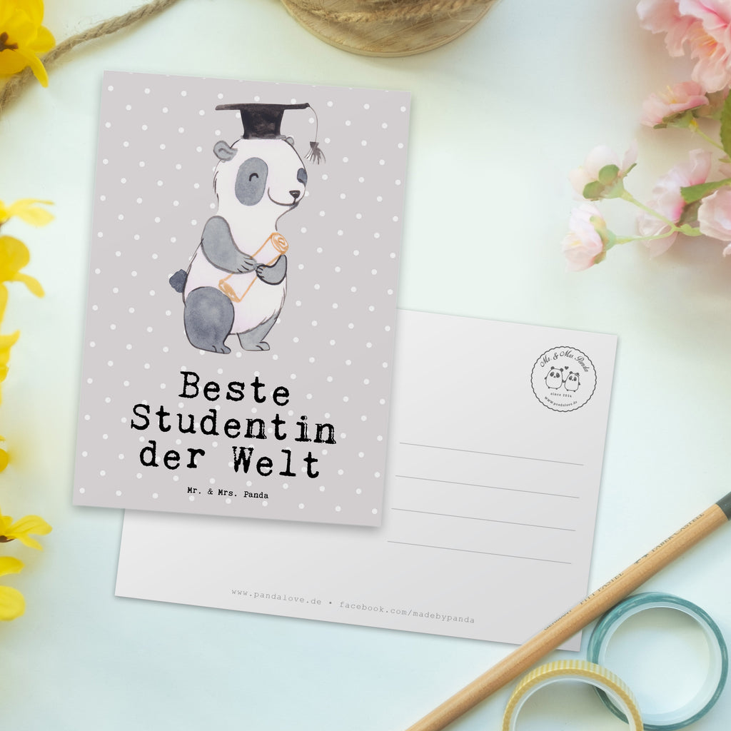 Postkarte Panda Beste Studentin der Welt Geschenkkarte, Grußkarte, Karte, Einladung, Ansichtskarte, Geburtstagskarte, Einladungskarte, Dankeskarte, für, Dankeschön, Geschenk, Schenken, Geburtstag, Geburtstagsgeschenk, Geschenkidee, Danke, Bedanken, Mitbringsel, Freude machen, Geschenktipp, Studentin, Studium, Tochter, Spaß, Musterschülerin, lustig, Studienabschluss, witzig, Universität, Abschluss, Alumni, Uni, Studenten, Hochschule
