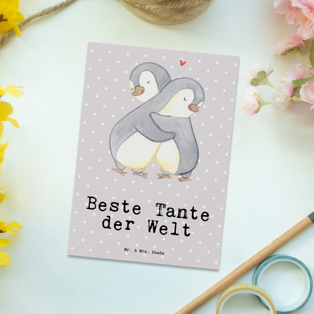 Postkarte Pinguin Beste Tante der Welt Geschenkkarte, Grußkarte, Karte, Einladung, Ansichtskarte, Geburtstagskarte, Einladungskarte, Dankeskarte, für, Dankeschön, Geschenk, Schenken, Geburtstag, Geburtstagsgeschenk, Geschenkidee, Danke, Bedanken, Mitbringsel, Freude machen, Geschenktipp, Tante, Patentante, Paten Tante, Lieblingstante, Taufpartner, Taufe, Familie, Kleinigkeit, Nichte, Neffe