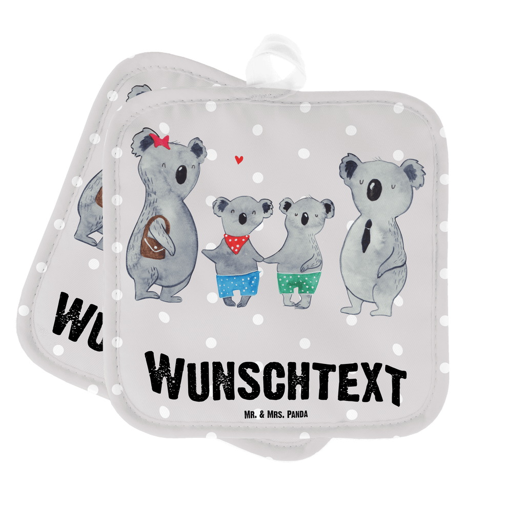 Personalisierte Topflappen Koala Familie zwei Topflappen personalisiert, Personalisierte Topfuntersetzer, Personalisierter Ofenhandschuh, Topflappen Set personalisiert, Topflappen mit Namen, Namensaufdruck, Familie, Vatertag, Muttertag, Bruder, Schwester, Mama, Papa, Oma, Opa, Koala, Koalabär, beste Familie, Familienzeit, Familienleben, Koalafamilie, Lieblingsfamilie