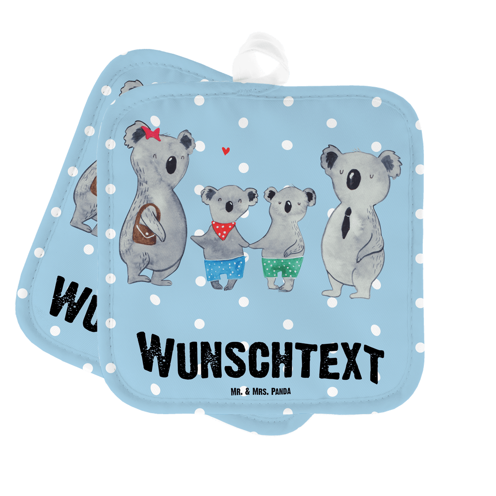 Personalisierte Topflappen Koala Familie zwei Topflappen personalisiert, Personalisierte Topfuntersetzer, Personalisierter Ofenhandschuh, Topflappen Set personalisiert, Topflappen mit Namen, Namensaufdruck, Familie, Vatertag, Muttertag, Bruder, Schwester, Mama, Papa, Oma, Opa, Koala, Koalabär, beste Familie, Familienzeit, Familienleben, Koalafamilie, Lieblingsfamilie