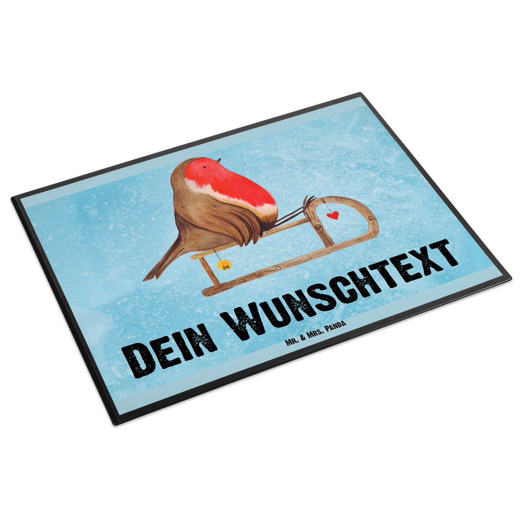 Personalisierte Schreibtischunterlage Rotkehlchen Schlitten Personalisierte Schreibunterlage, Personalisierte Schreibtischauflage, Personalisierte Schreibtisch Unterlagen, Schreibunterlage mit Namen, Schreibtischauflage  mit Namen, Schreibtisch Unterlagen mit Namen, Selbst gestalten, Namensaufdruck, Namenspersonalisierung, Winter, Weihnachten, Weihnachtsdeko, Nikolaus, Advent, Heiligabend, Wintermotiv, Schlitten, Vogel