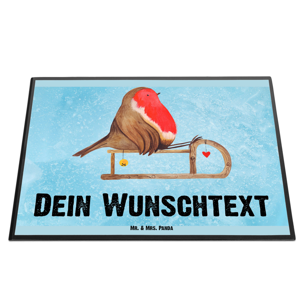 Personalisierte Schreibtischunterlage Rotkehlchen Schlitten Personalisierte Schreibunterlage, Personalisierte Schreibtischauflage, Personalisierte Schreibtisch Unterlagen, Schreibunterlage mit Namen, Schreibtischauflage  mit Namen, Schreibtisch Unterlagen mit Namen, Selbst gestalten, Namensaufdruck, Namenspersonalisierung, Winter, Weihnachten, Weihnachtsdeko, Nikolaus, Advent, Heiligabend, Wintermotiv, Schlitten, Vogel